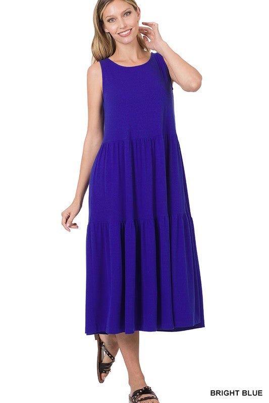 SLEEVELESS TIERED MIDI DRESS