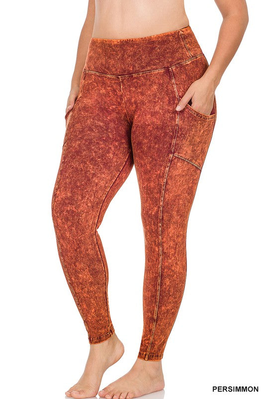 Plus Mineral Wash Wide Waistband Full Leggings
