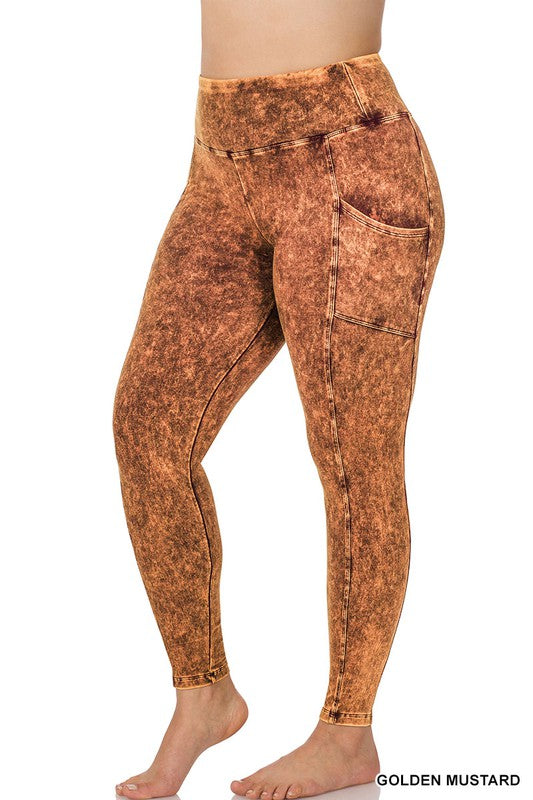 Plus Mineral Wash Wide Waistband Full Leggings