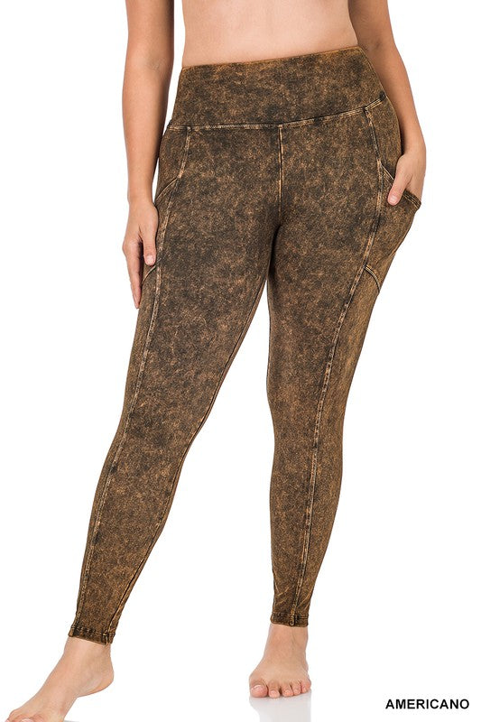 Plus Mineral Wash Wide Waistband Full Leggings