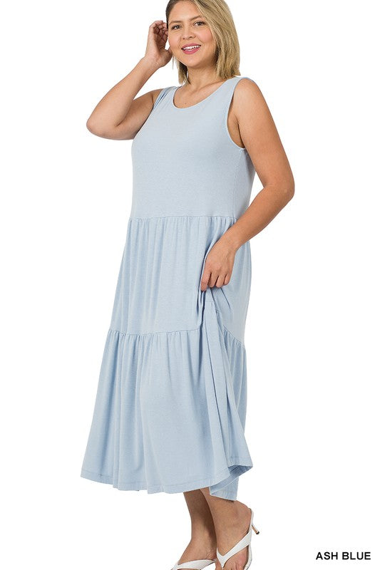 PLUS SLEEVELESS TIERED MIDI DRESS