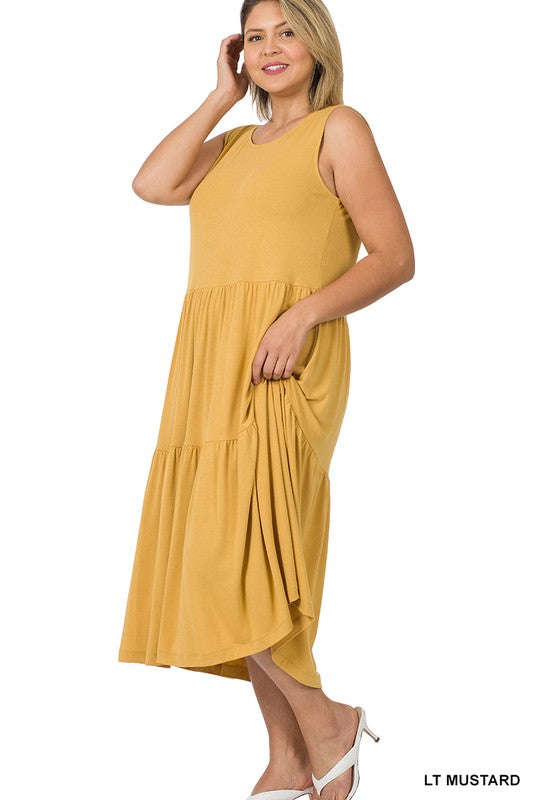 PLUS SLEEVELESS TIERED MIDI DRESS