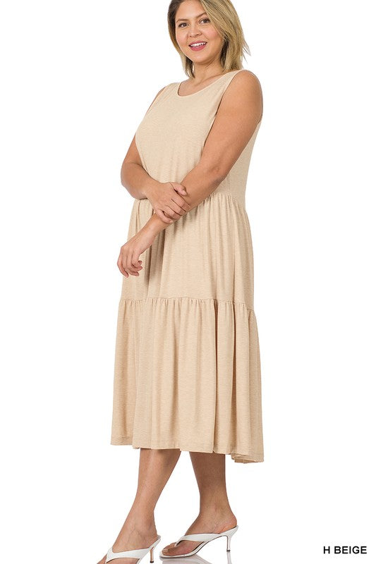 PLUS SLEEVELESS TIERED MIDI DRESS