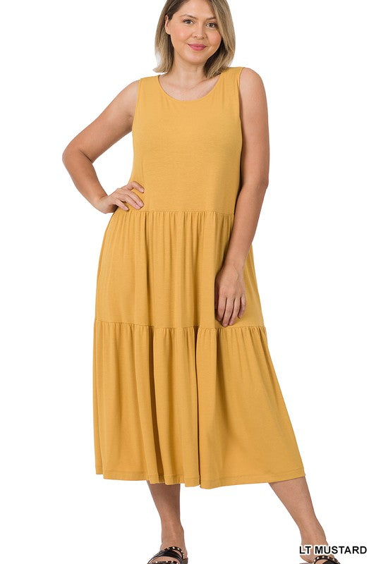 PLUS SLEEVELESS TIERED MIDI DRESS