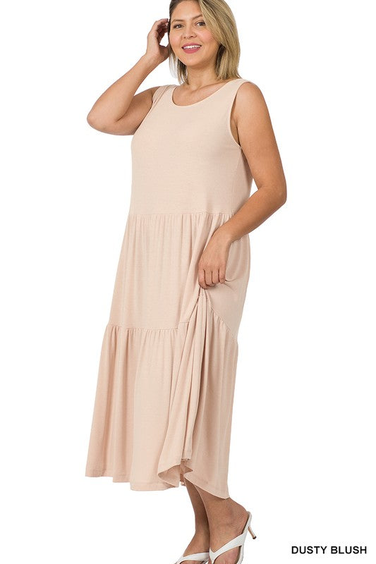 PLUS SLEEVELESS TIERED MIDI DRESS