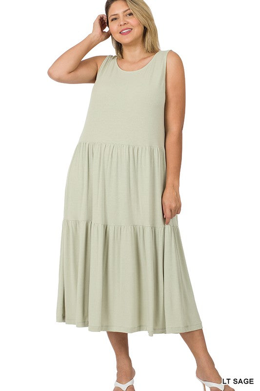 PLUS SLEEVELESS TIERED MIDI DRESS