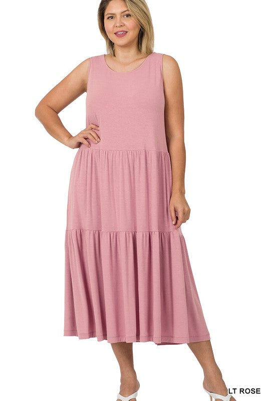 PLUS SLEEVELESS TIERED MIDI DRESS