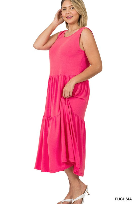 PLUS SLEEVELESS TIERED MIDI DRESS