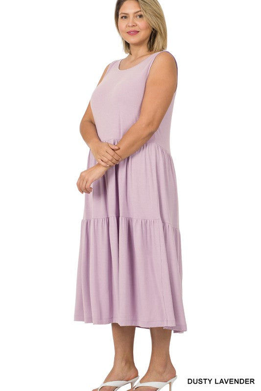 PLUS SLEEVELESS TIERED MIDI DRESS