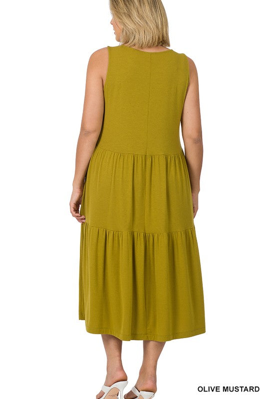 PLUS SLEEVELESS TIERED MIDI DRESS