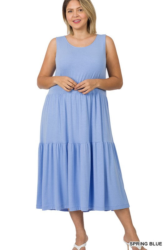 PLUS SLEEVELESS TIERED MIDI DRESS