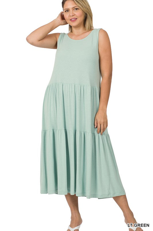 PLUS SLEEVELESS TIERED MIDI DRESS