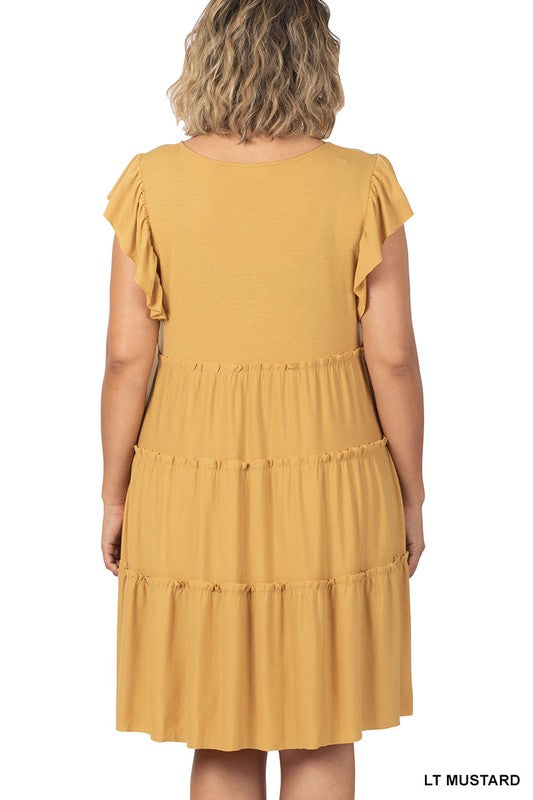 Plus Ruffle Sleeve Tiered Dress