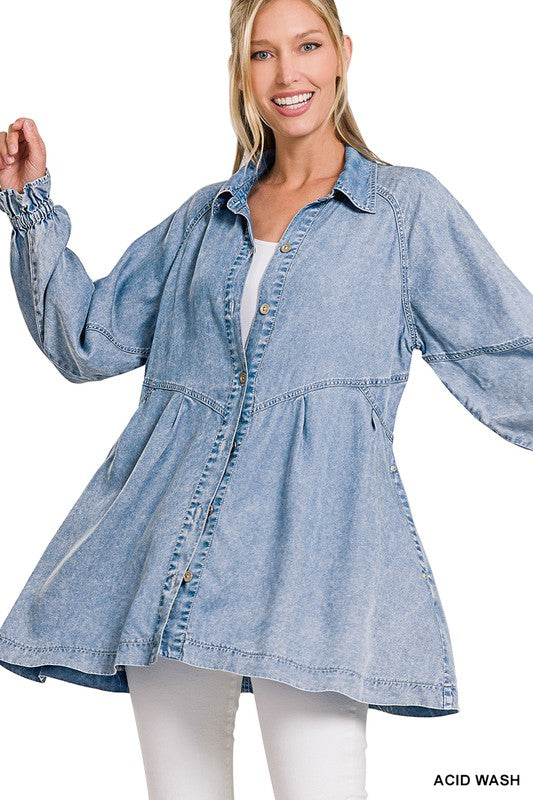 Chambray Shirt Mini Dress With Pockets