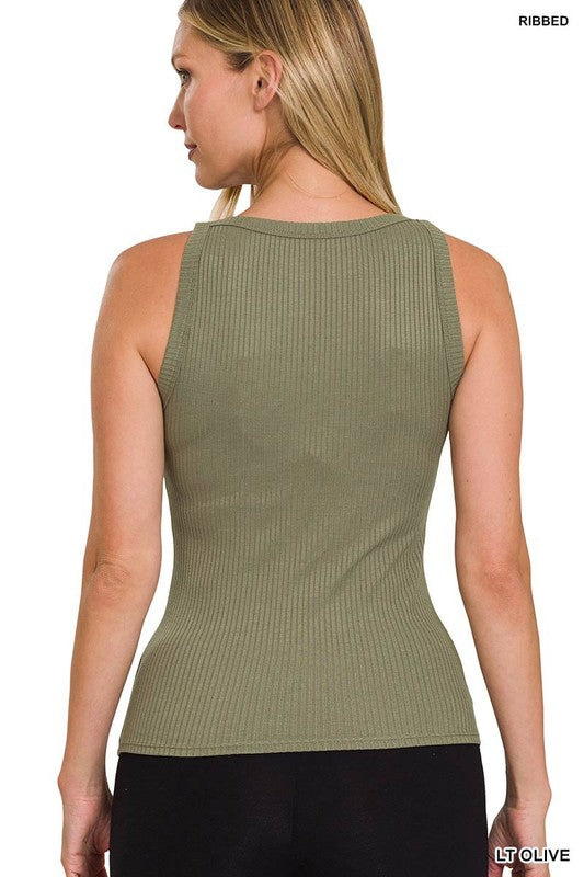 Soft Ribbed Tight Crew Neck Tank Top