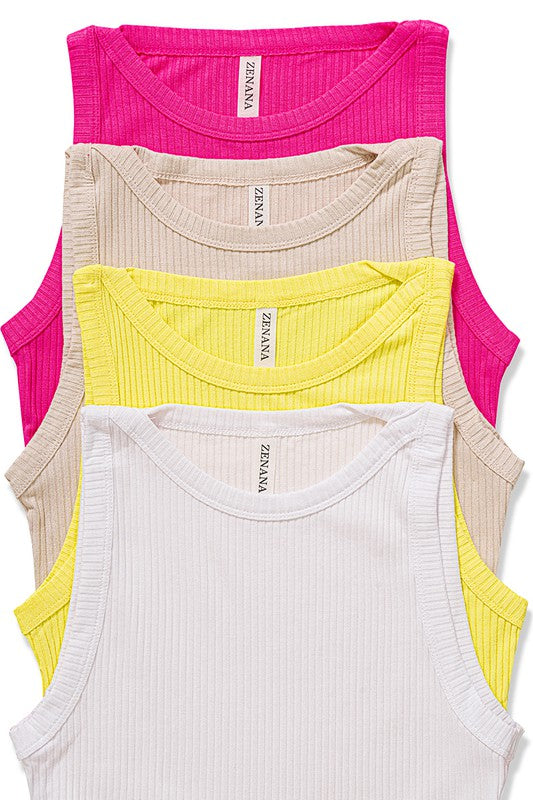 Soft Ribbed Tight Crew Neck Tank Top