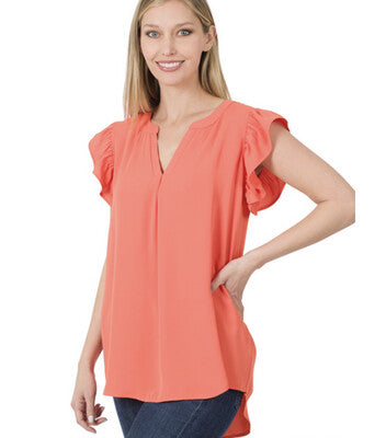 Ruffled Sleeve High Low Top
