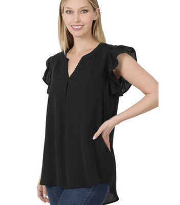 Ruffled Sleeve High Low Top