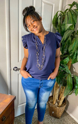 Ruffled Sleeve High Low Top