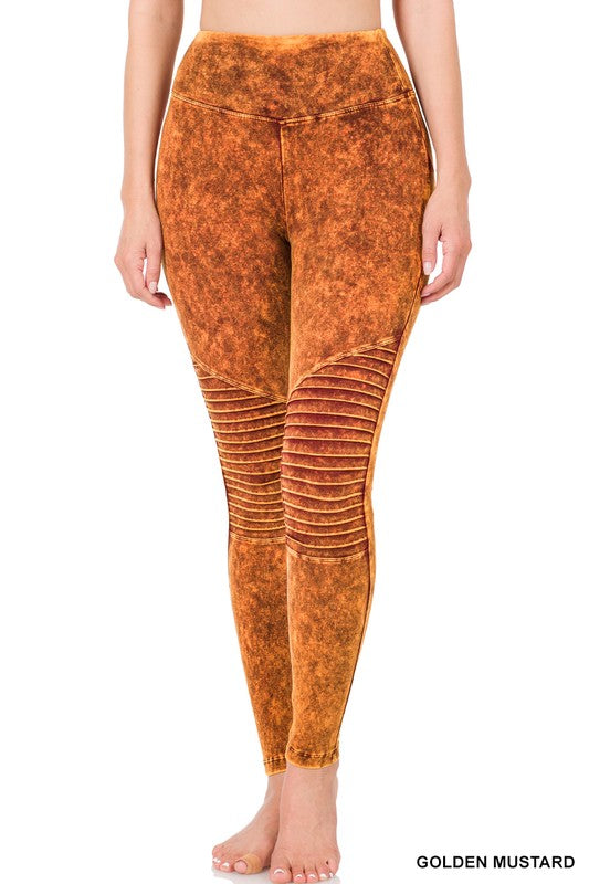Mineral Washed Wide Waistband Moto Leggings