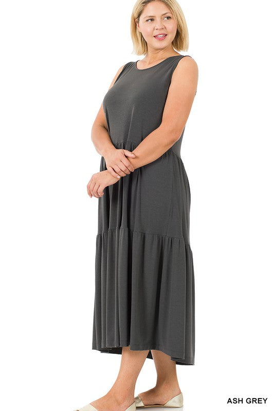 PLUS SLEEVELESS TIERED MIDI DRESS