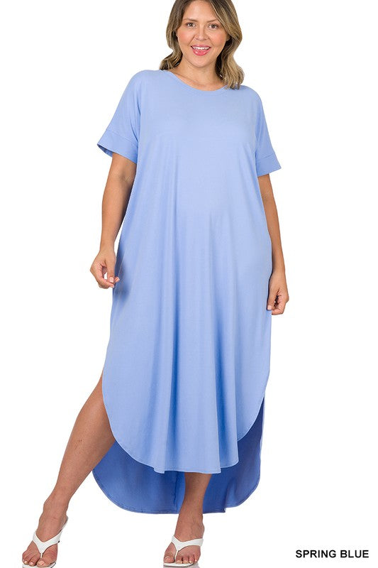 PLUS BRUSHED DTY SHORT SLEEVE MAXI DRESS