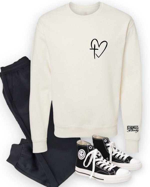 Heart/Cross Left Chest CrewNeck Sweatshirt