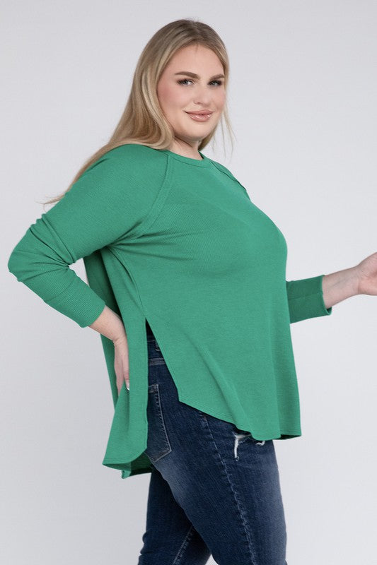 Plus Melange Baby Waffle Long Sleeve Top