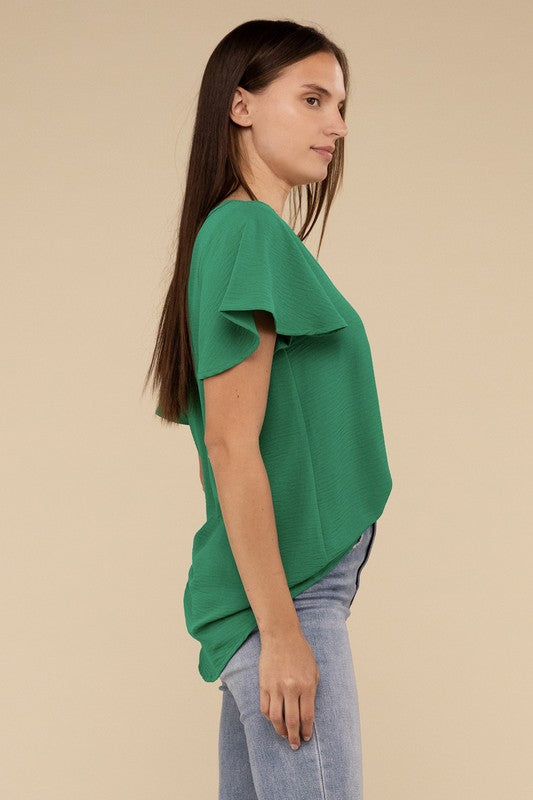 Woven Airflow Flutter Sleeve Top