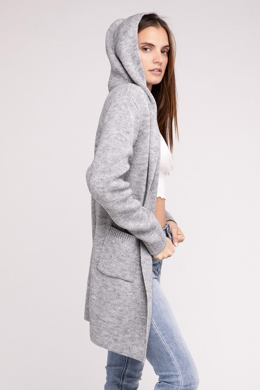 Hooded Open Front Sweater Cardigan