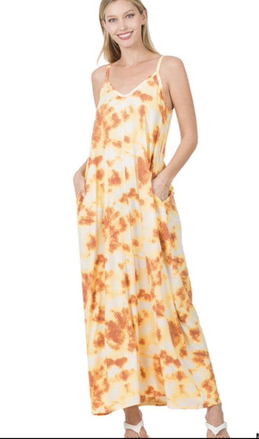 V Neck Tie Dye Maxi